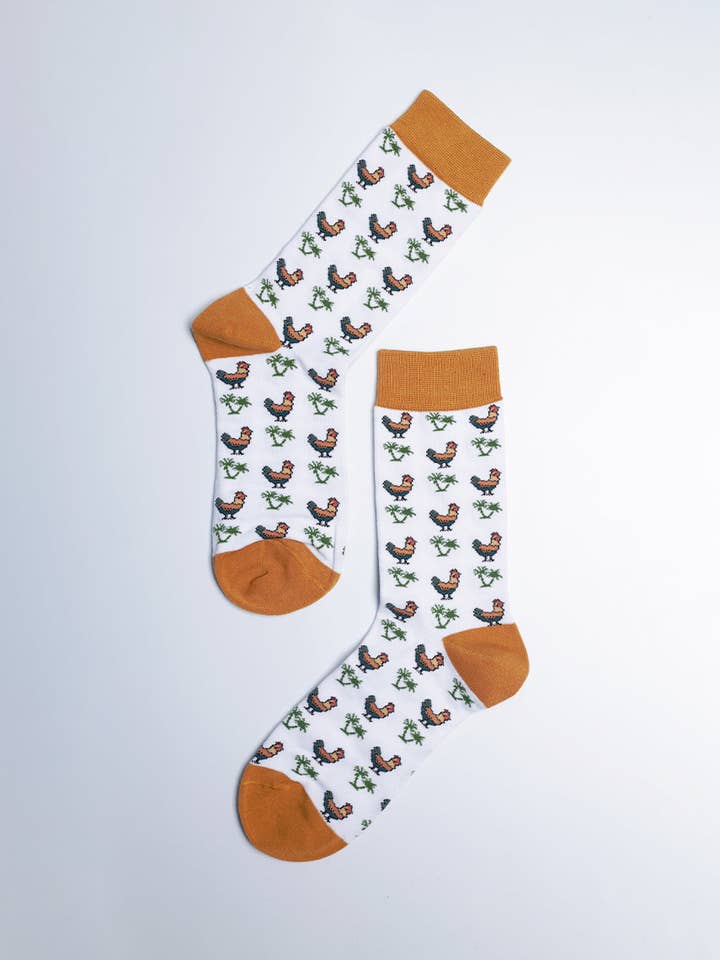 Just Fun Socks - Wholesale Socks - Women's - Women's Chickens & Palms Tropical Animal Crew Socks1