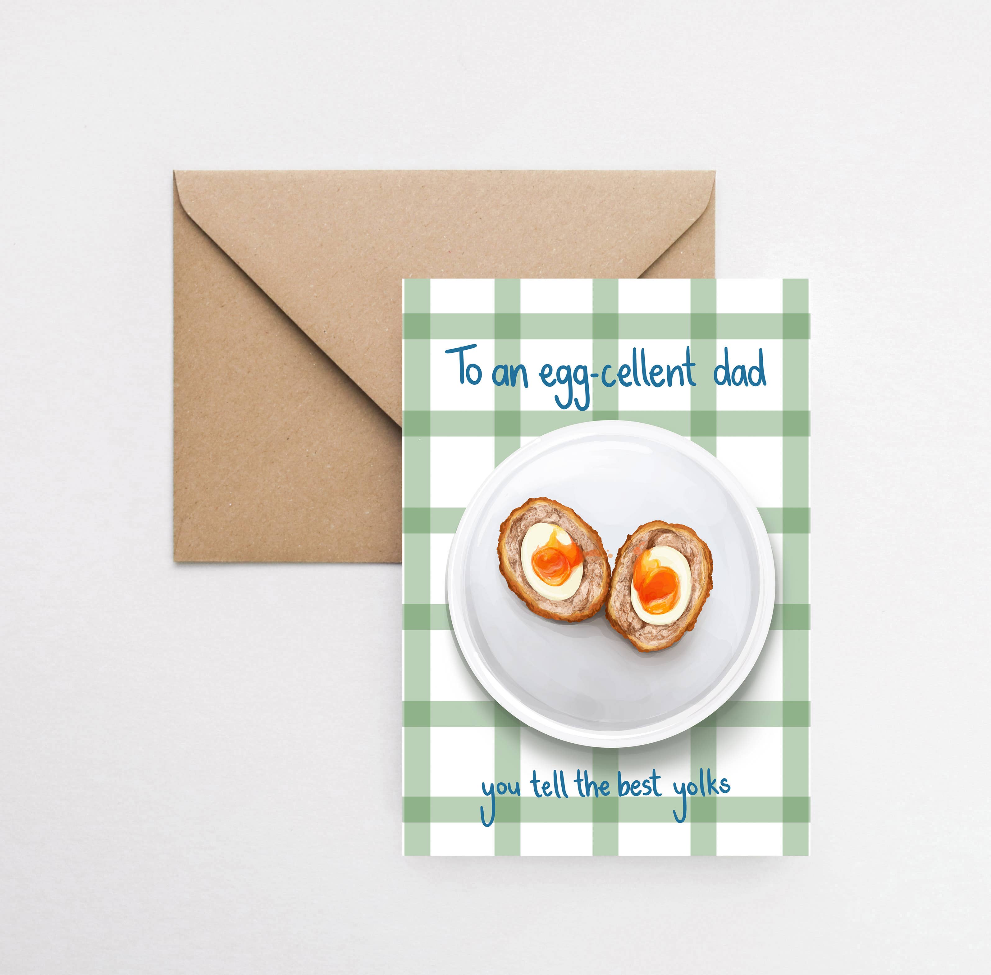 Katie Tinkler illustration – wholesale Father’s Day card – Egg-cellent Dad, Funny Scotch Egg Father's Day greeting card1