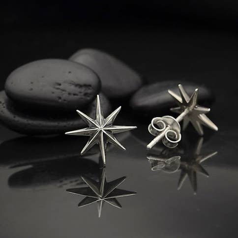 Sterling Silver Ridged Star Burst Post Earrings 12x12mm for wholesale by Nina Designs