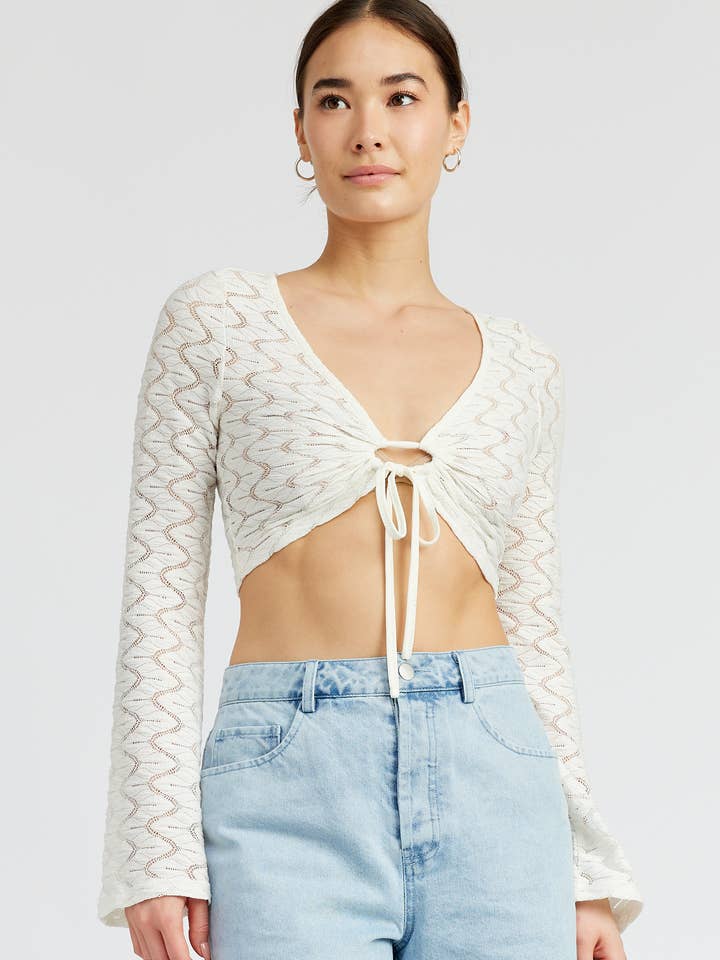 CROCHET BELL SLEEVE TOP WTIH FRONT O RING for wholesale by Emory Park