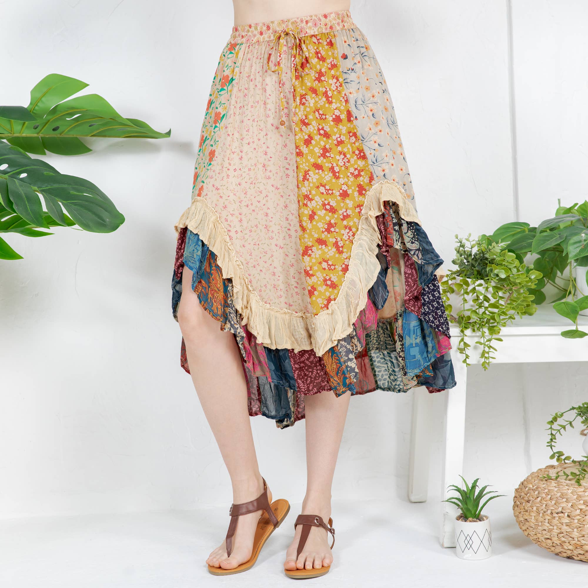 Young Threads - Wholesale Skirt - Women's - Bohoemia Mid-Length Skirt with Rayon Print (New Color)0