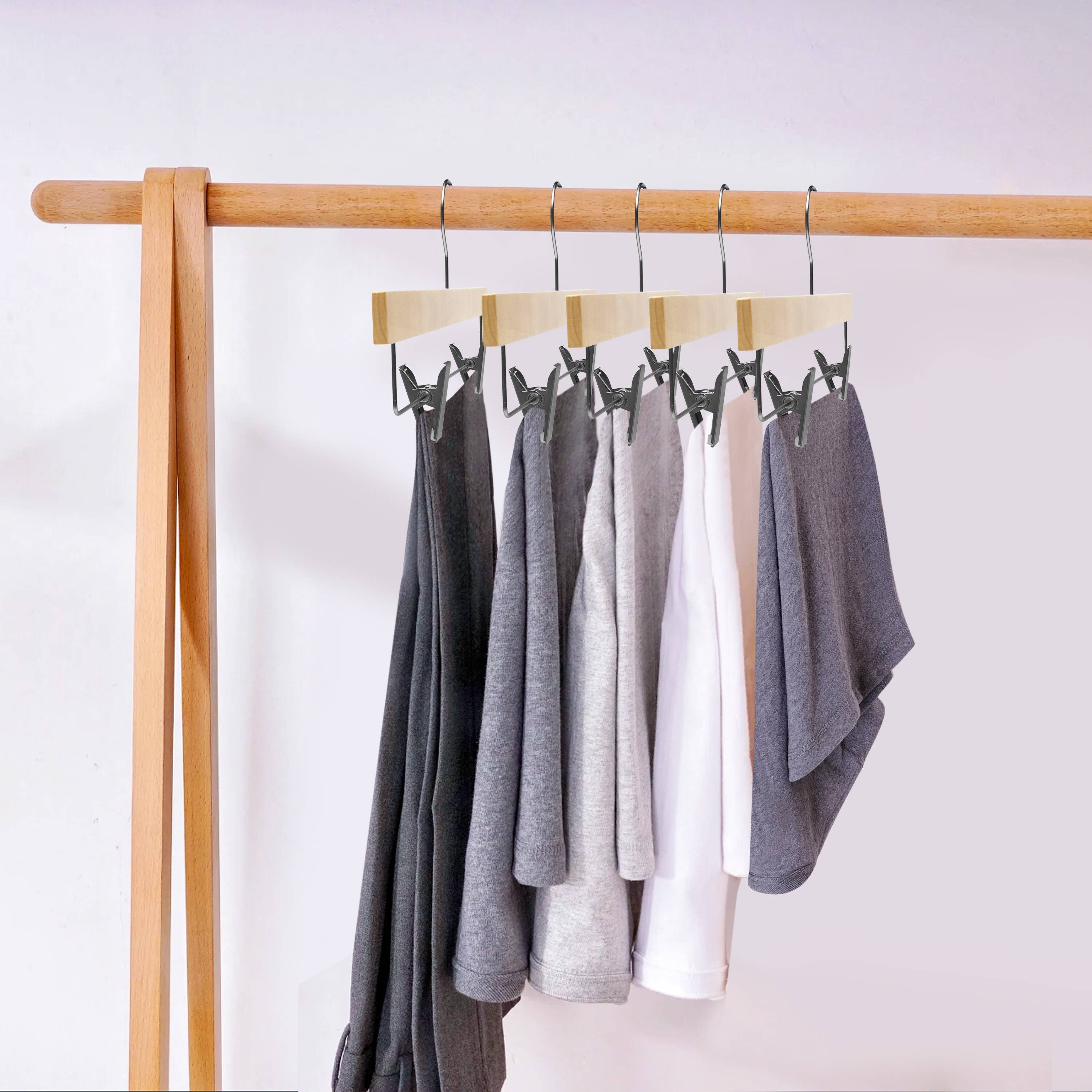 Quality Hangers - Wholesale Kleerhangers - WS72 Ultra Slim Rok Broek Hangers + Clips Natuurlijk — 200 Stuks6