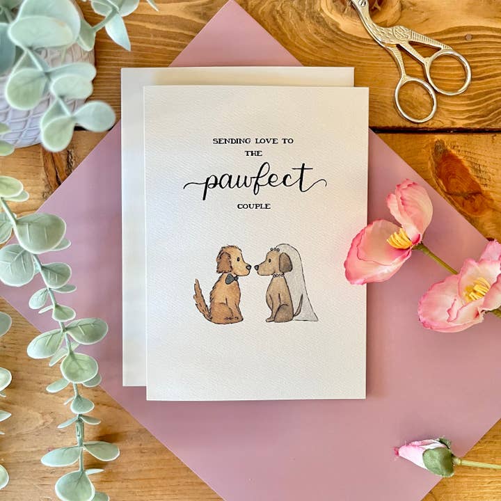 Wedding – “Pawfect Couple” Punny Dog Couple Greeting Card for wholesale by kenziecards