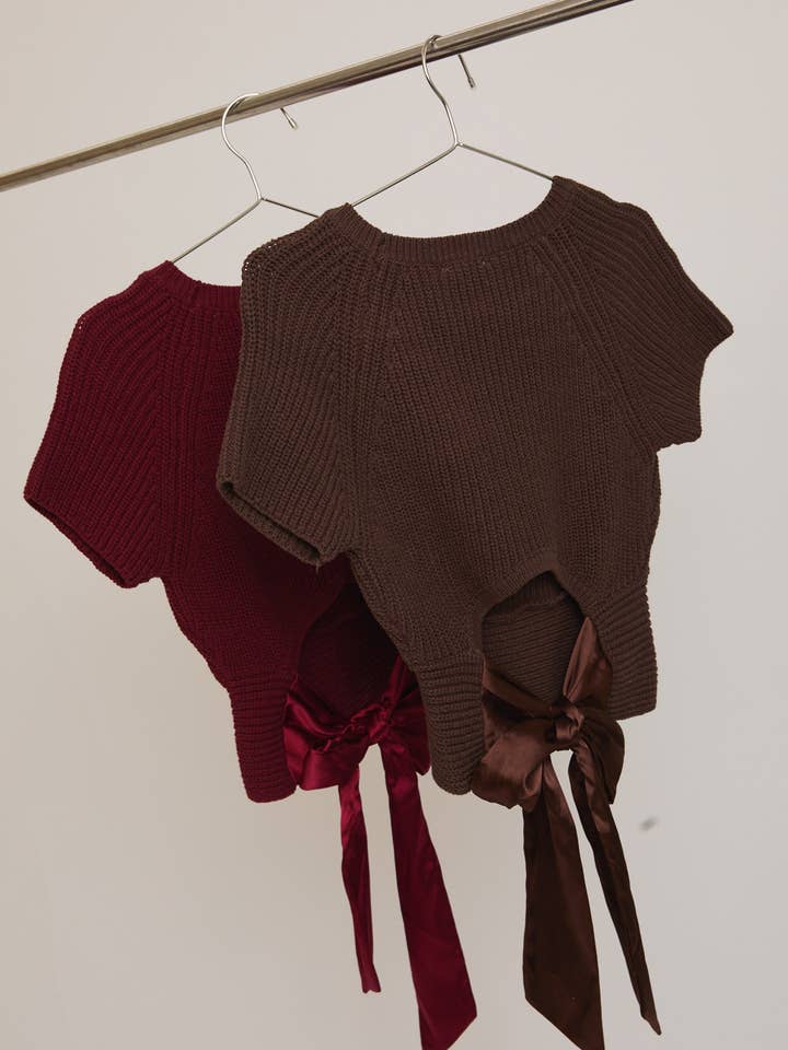 LE LIS - Wholesale Knit Top - Women's - ROUND NECK SHORT SLEEVE BACK TIE KNIT TOP7