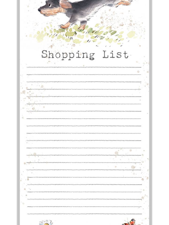 Magnetic Notepad - Running Dog with Butterflies - NOTE01 for wholesale by Paper Shed Design Ltd