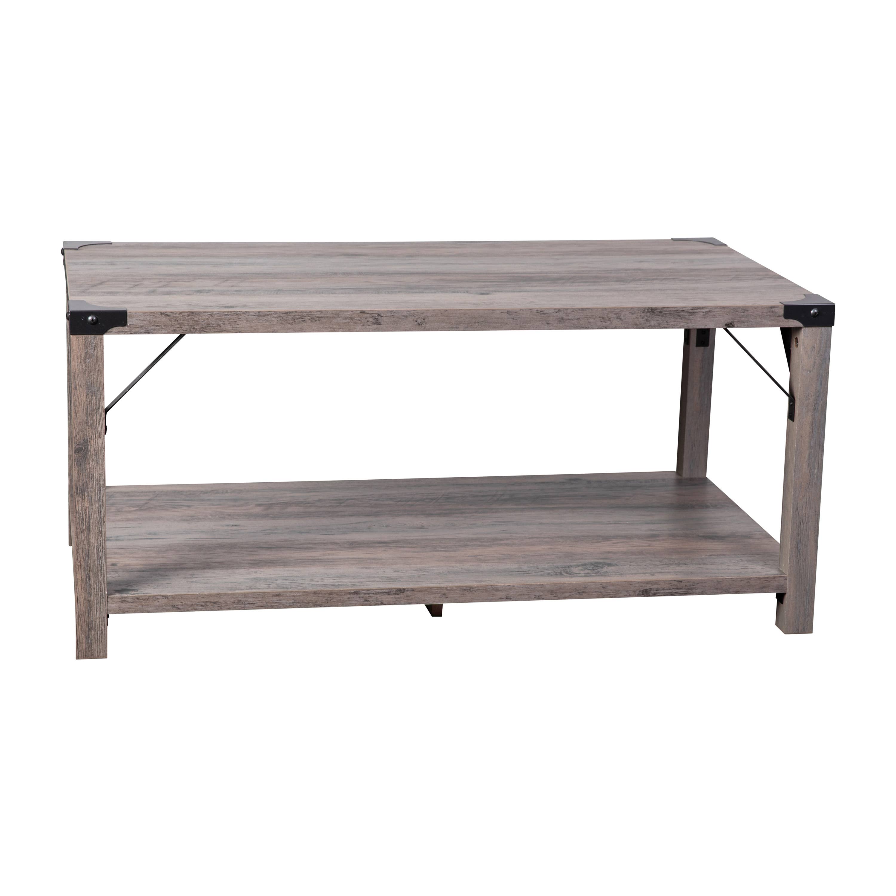 Lavage gris Table basse Gray Wash avec accents en métal noir en vente sur Faire1