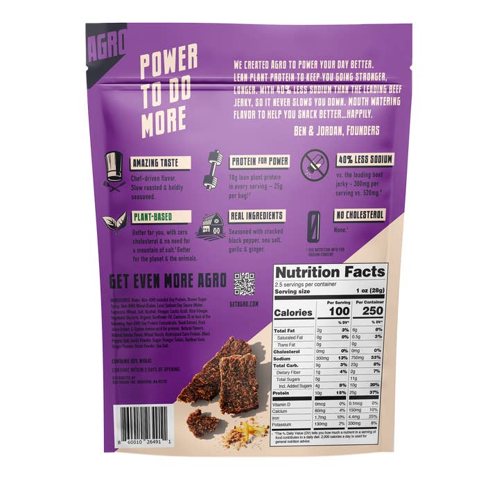 AGRO POWER Jerky - Wholesale Jerky - AGRO POWER Jerky - Vegan - Grilled Teriyaki (8 x 2.5oz Bags)1