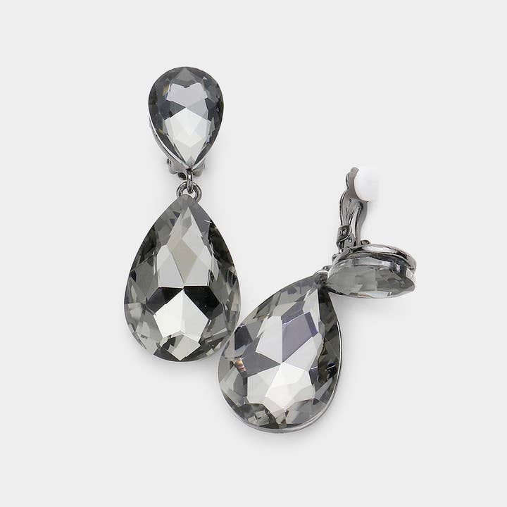 Sensibling Corp. - Wholesale Clip-On Earrings - Glass Crystal Double Teardrop Clip on Evening Earrings