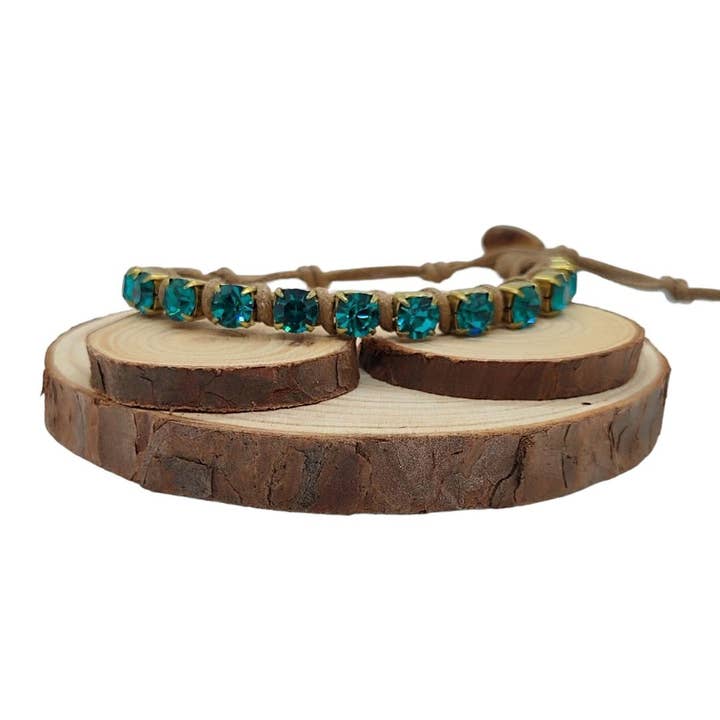 Crystal Chain Bracelets Large - Blue Zircon for wholesale by QUÉ MÁS JEWELS