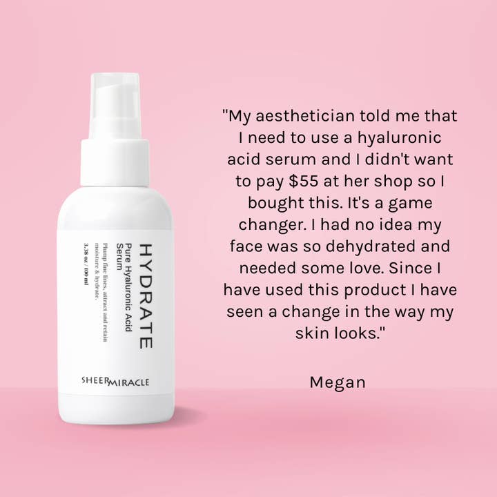 Sheer Miracle - Wholesale Facial Serum/Concentrate - Hydrate Pure Hyaluronic Acid Serum - Vegan, Cruelty Free