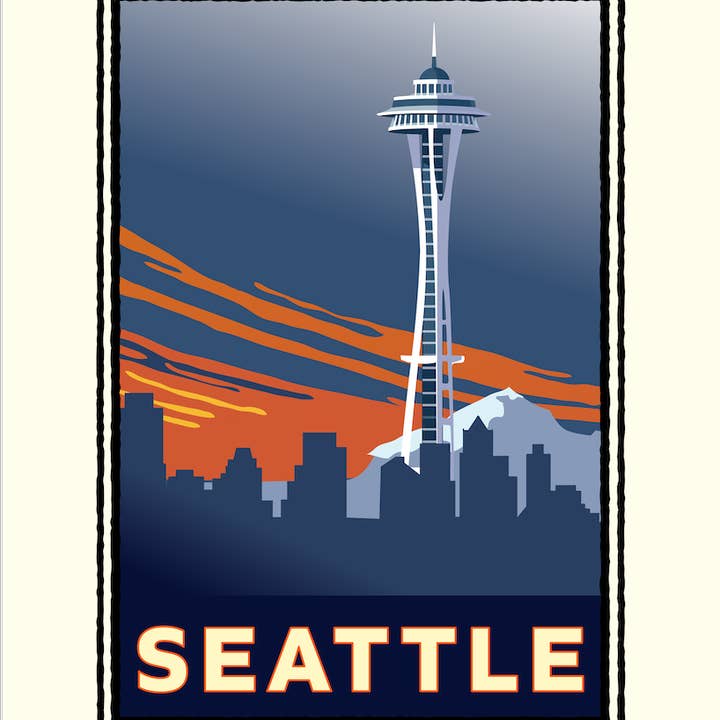 Landmark WA | Seattle Space Needle Sunset for wholesale by Legendary Landmark Art Prints
