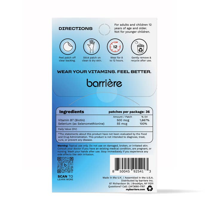 Barriere - Wholesale Oral Supplement/Vitamin - CALL OF BEAUTY clean Biotin Patch 36pk- Diamond icon8