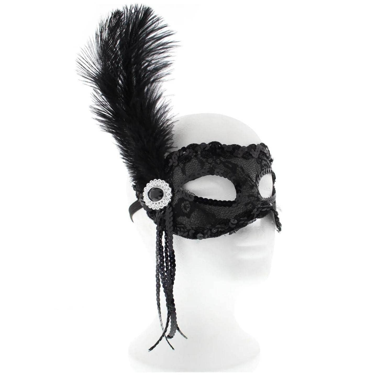 Topkids Accessories - Wholesale Costume - Unisex - Feather Masquerade Mask, Venetian Mask Halloween Mask, Masks for Masquerade Ball, Fancy Dress Adult, Cosplay accessories, Black Lace, Halloween Masks6
