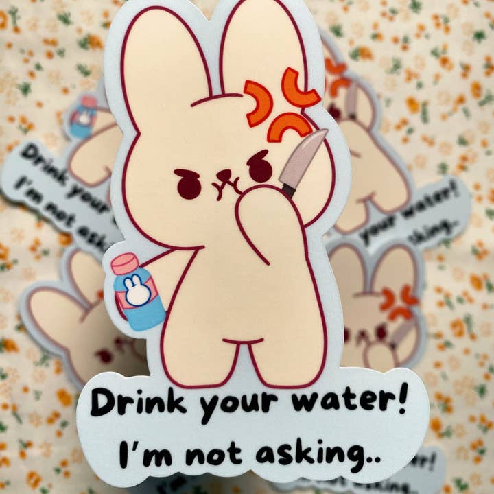 ¡Bebe tu agua! Pegatina brillante de vinilo para venta al por mayor de LulunaGhost
