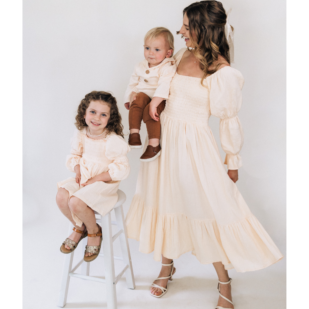 HAHA MAMA Clothing - Vente Robe – femme - Robe maman et moi en mousseline à manches bouffantes - Femme11