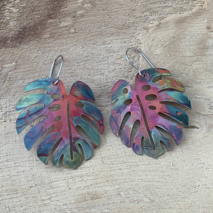 Botanical Monstera Leaf Earrings for wholesale by Positive Shine Jewelry