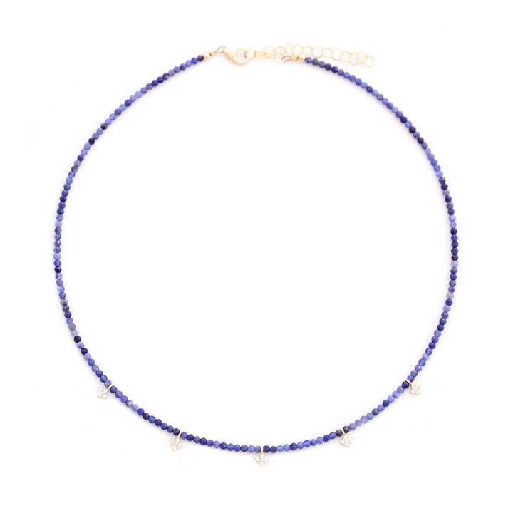 gold & gray - Wholesale Beaded/Pearl Necklace - Sodalite & Pave Diamond Shape Drops Necklace0