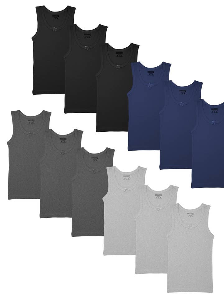 12 Pack Girl's 100% Cotton Fine Ribbed Tank Top for wholesale by I-Wear Brands