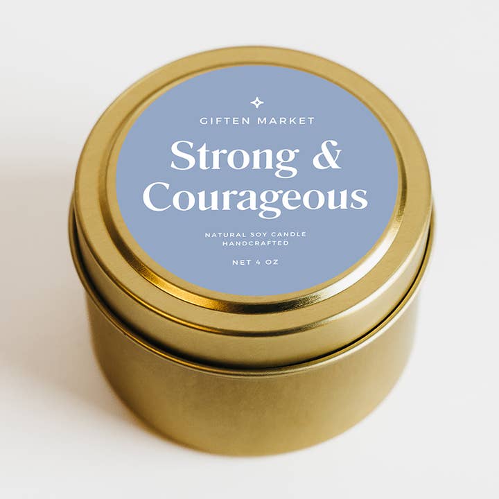 Strong & Courageous Soy Candle - 4oz Gold Travel Tin for wholesale by Giften Market