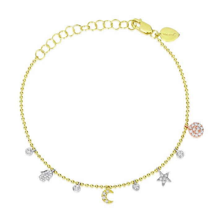 14K Tre-farvet Diamant Charm Armbånd for engroshandel hos Meira T