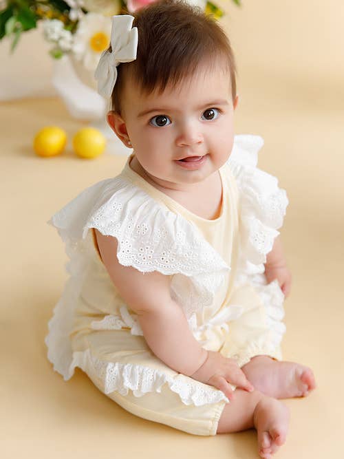 Broiderie Anglaise Jumpsuit - Limon Sorbet for wholesale by Bambino and Bundles