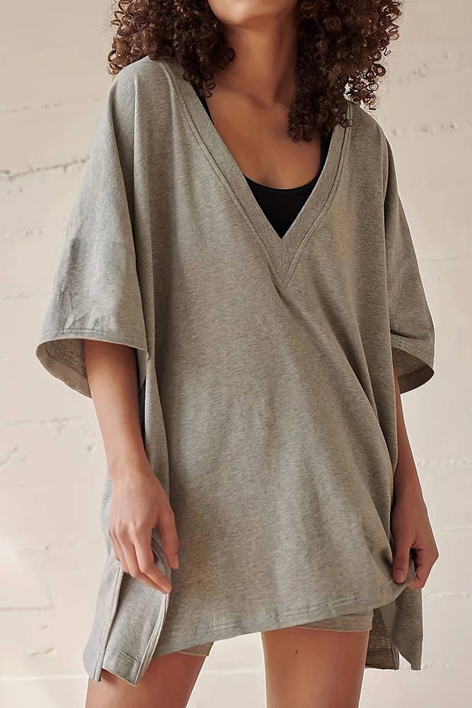 UNISHE - Wholesale Lounge Set - Women's - Summer V Neck Plain Two Pieces Short Set ASJP0903