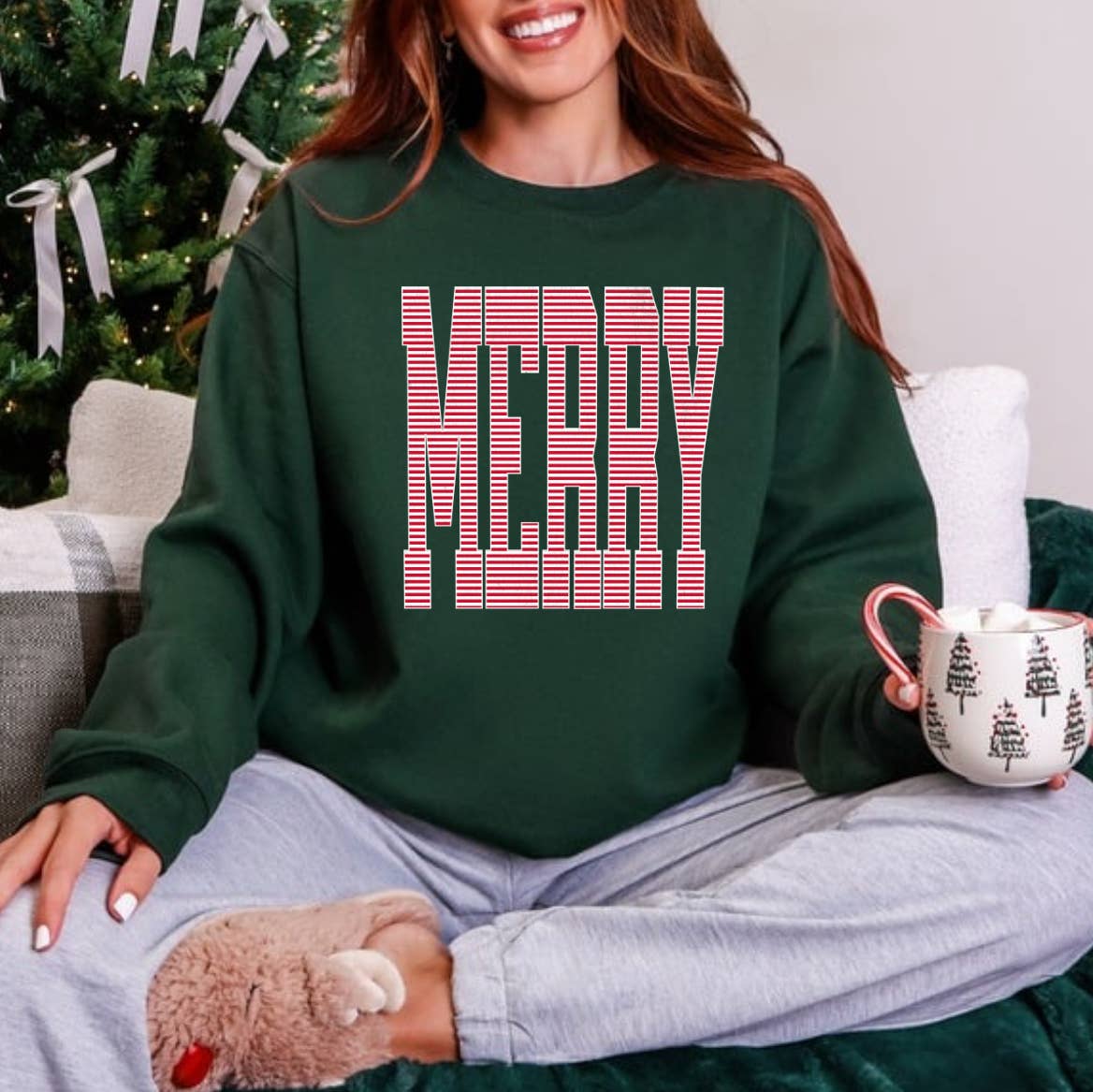 Posh Magnolia Boutique – wholesale Graphic sweatshirt – Women’s – Striped Merry Festive Holiday Sweatshirt, Striped Christmas 1