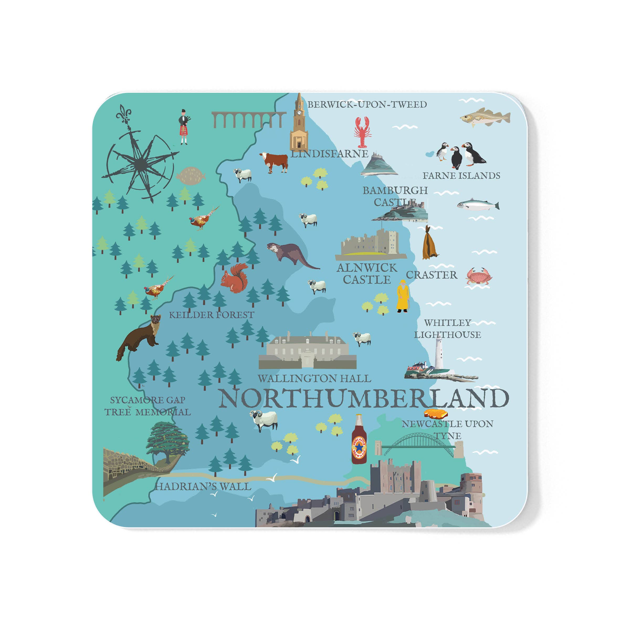 BETTY BOYNS MAPS – wholesale Coasters – Northumberland Coaster0