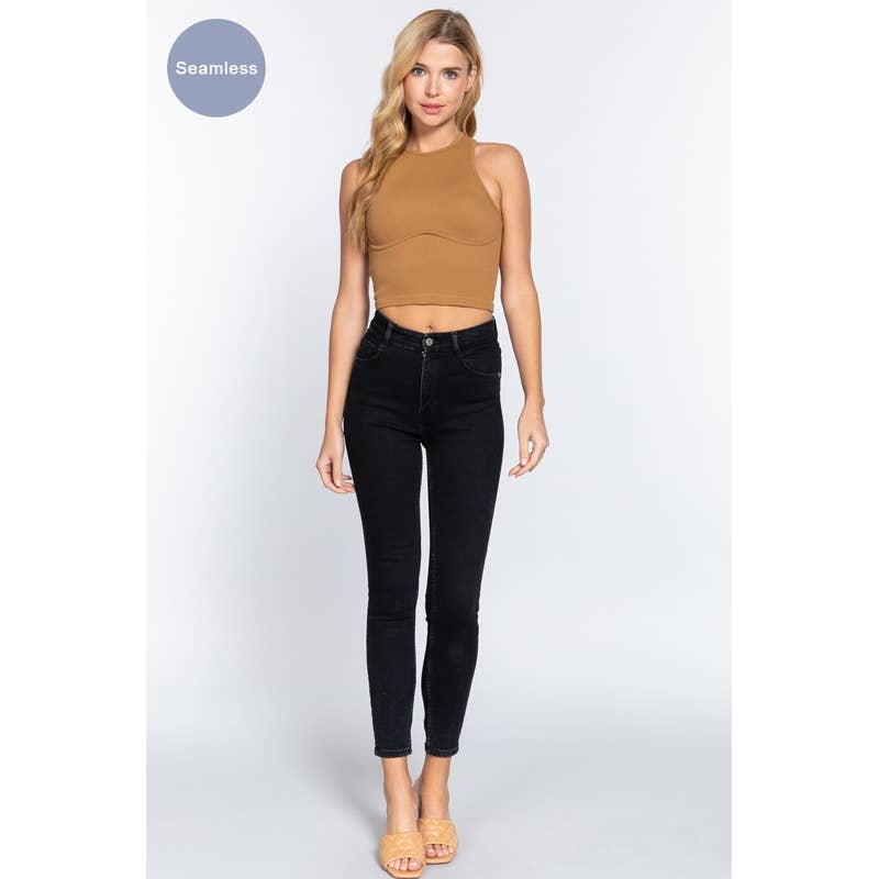 MintChoco – Großhandel Strickoberteil – Damen – NAHTLOSES CROP-TOP MIT UNTERSTREICHUNGSDETAIL9