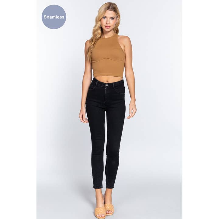 MintChoco – Großhandel Strickoberteil – Damen – NAHTLOSES CROP-TOP MIT UNTERSTREICHUNGSDETAIL9