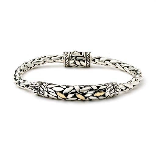 Bracelet à motif feuille SS/18k 19,5 cm pour la vente par Eli Pebble