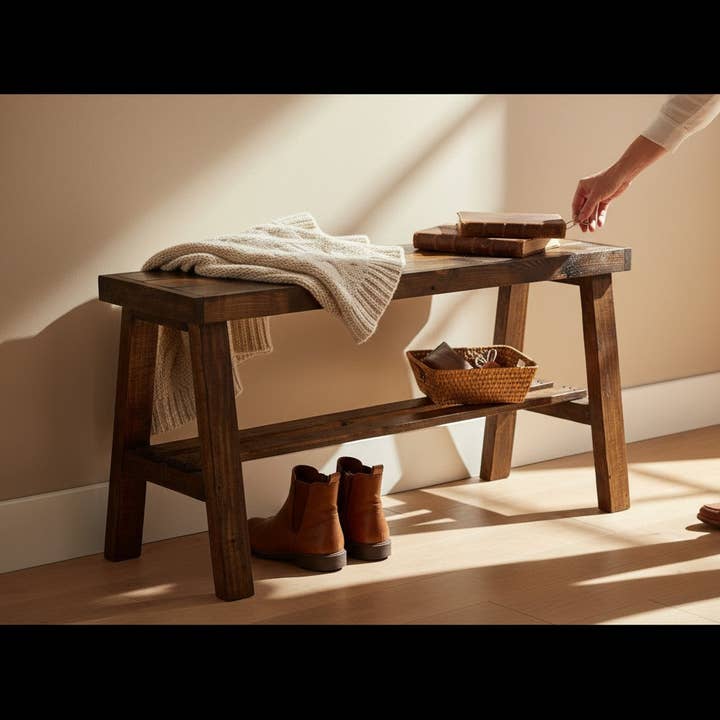 Intrinsic Haven – wholesale Bench – Farmhouse Olive Branch Solid Pine Wood Entry Bench2