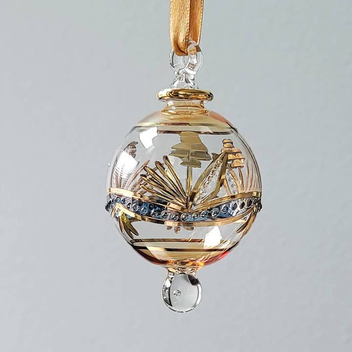 Arabazaar Gallery LLC - Wholesale Ornament - Small Globe w/ Flower Design & Raised Glass Beads- Egyptian Hand Blown Glass Ornament1