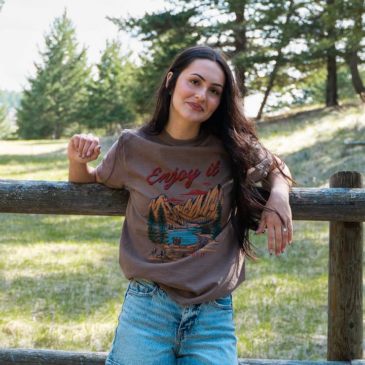 The Montana Scene - Wholesale Screen Printed T-Shirt - Women's - Enjoy It Don't Destroy It Unisex Tee - Espresso