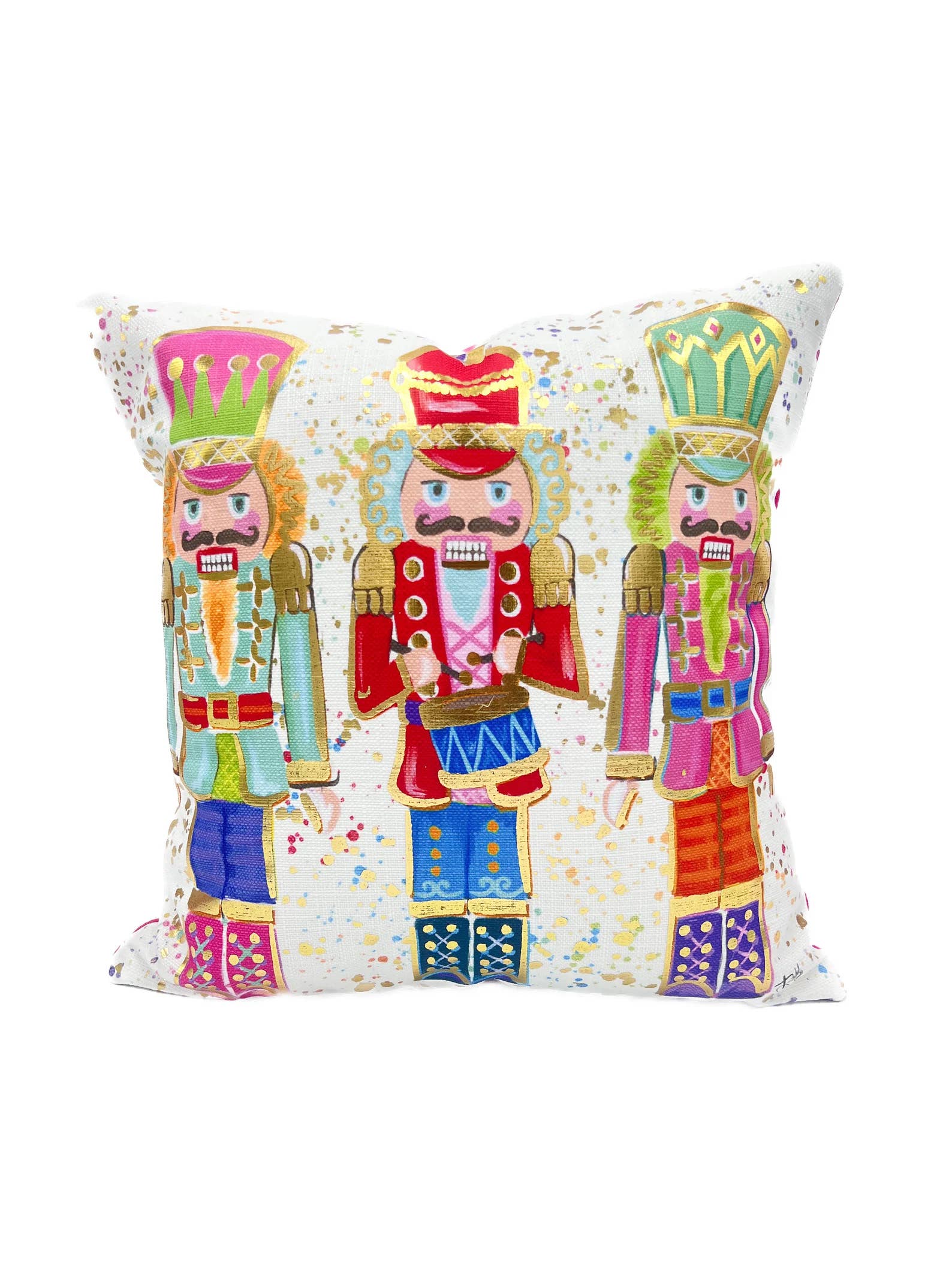 Rachel Brooks Design, LLC - Wholesale Throw/Decorative Pillow - Colorful Golden Nutcrackers Pillow - Christmas Throw Pillow - Nutcracker