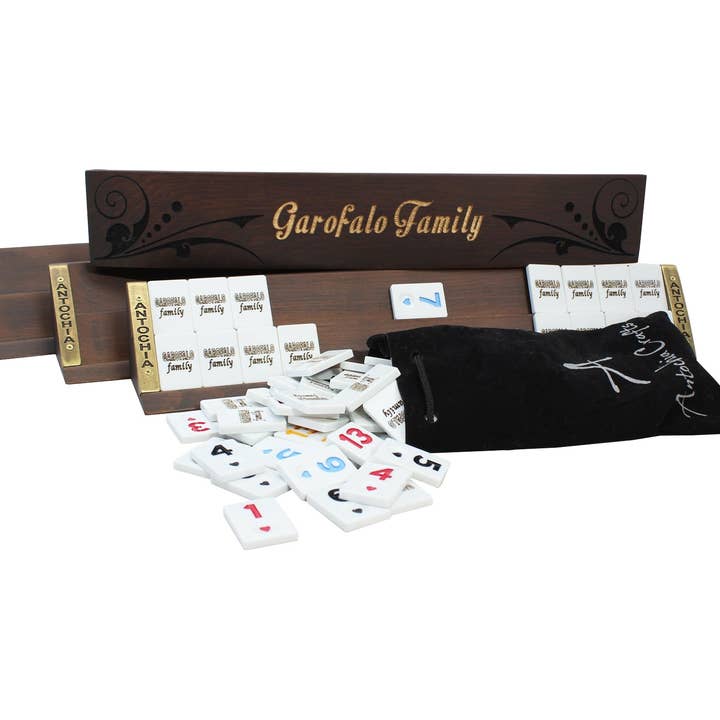 Personalizable Wooden Oval Rummy Game Set - Curved Racks for wholesale by Antochia Crafts