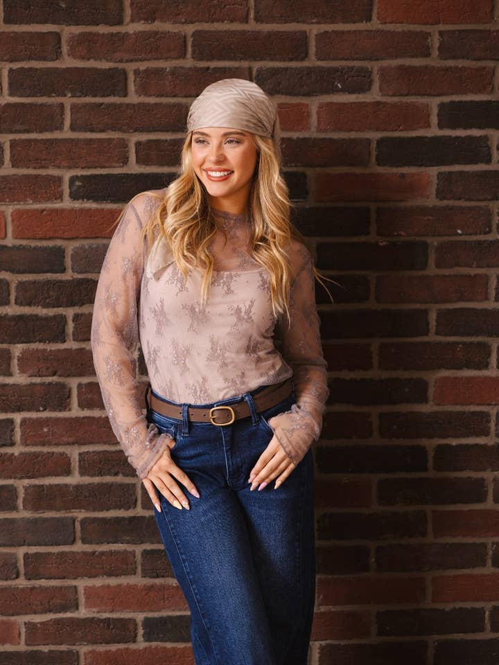 Mesh Long-sleeve Top, Grey for wholesale by GRACE+EMMA by Southern Grace