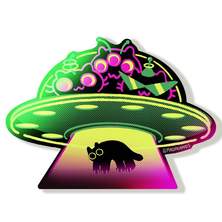 Holographic Alien Cat Vinyl Sticker for wholesale by Maofriends