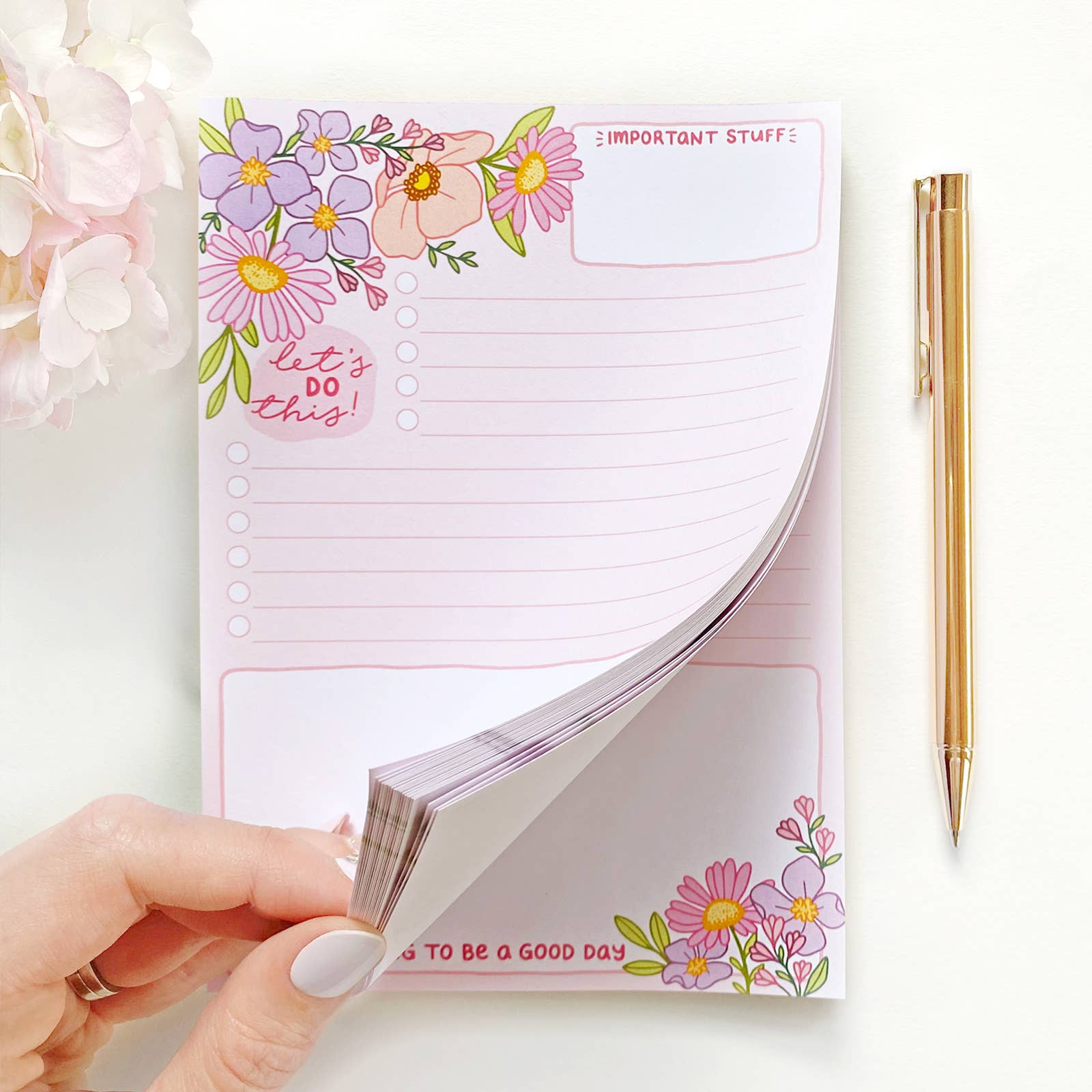 The Rosy Redhead - Wholesale Notepad - Pink Girly Cute Floral Encouragement 5" x 7" Lined Notepad1