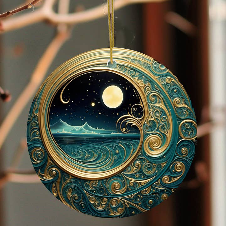 Fernville Creations - Wholesale Ornament - Starry Night Teal & Gold Celestial Keepsake Ornament8