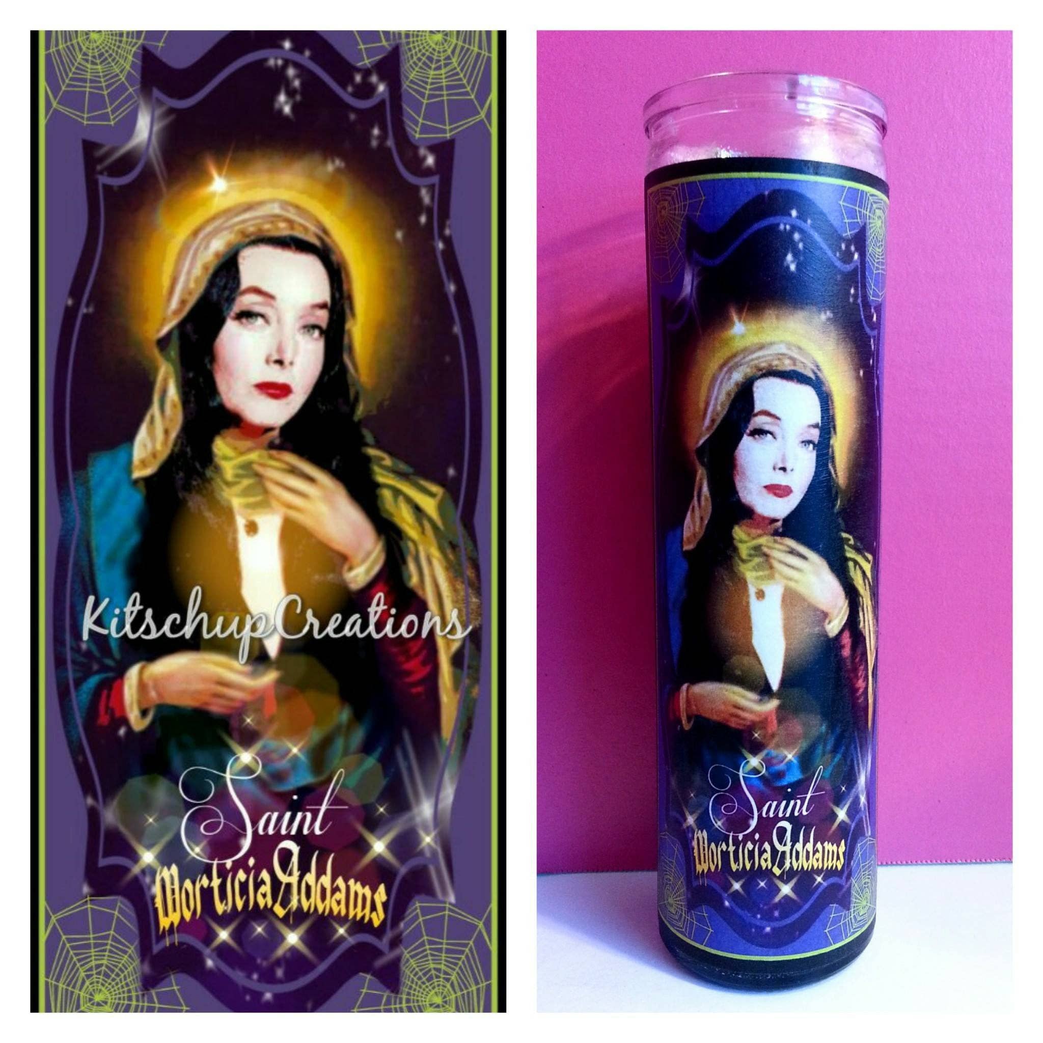 Kitschup Creations - Wholesale Novelty Candle - Addams Family Morticia and Gomez Addams Prayer Candle Set1