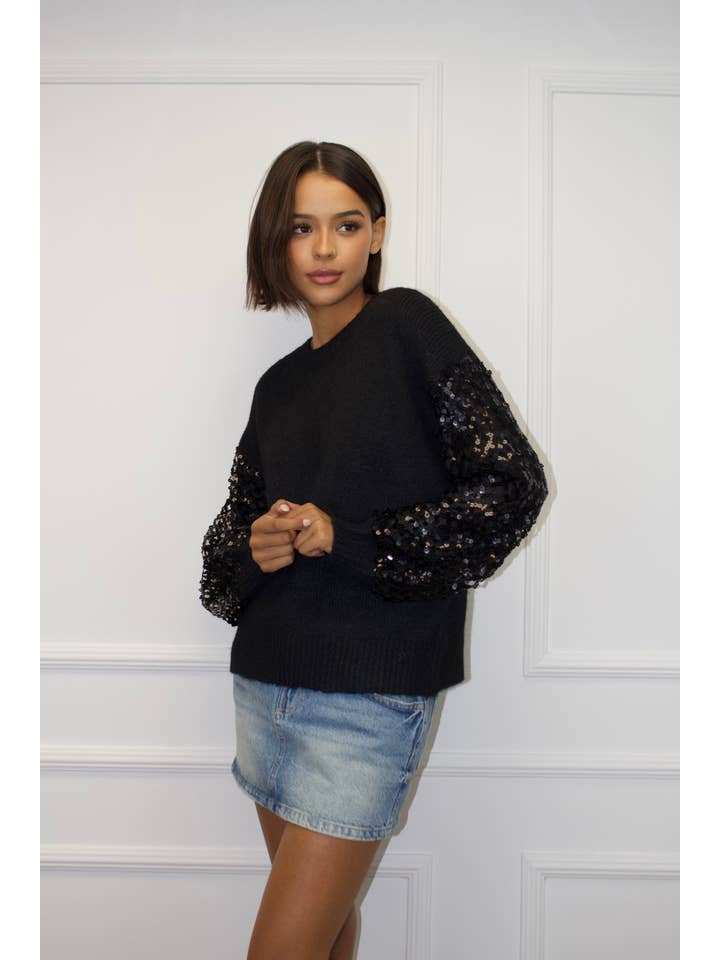 Chilli Girl Collection – Engroshandel Pullover - Dame – Sweater med rund hals og ærmer med pailletlapper7