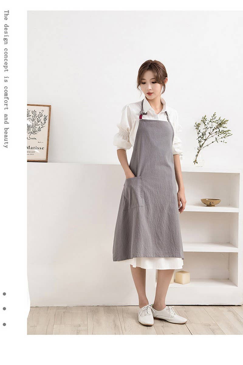 NINEXIS - Wholesale Apron - CWAB3991_COTTON AND LINEN SOLID COLOR ANTI-FOULING APRON6