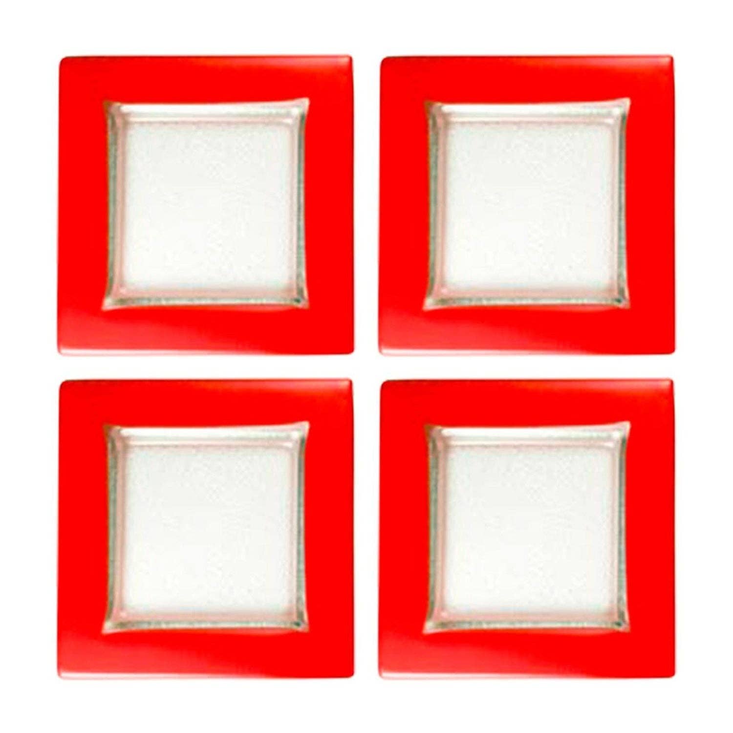 TURGLA HOME - Wholesale Dinner Plate - Glass Dinnerware 6" x 6" Square Red Glass Plate (Set of 4)0