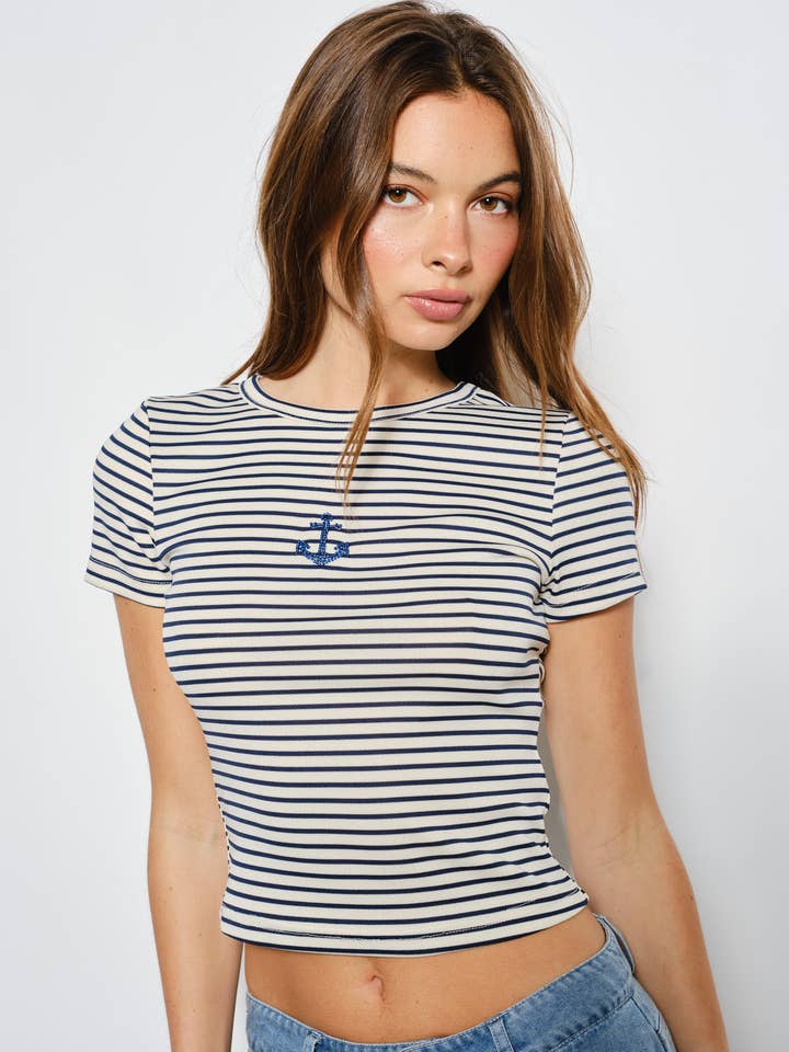 Maglietta con ancore a righe e perline PAMELA per la vendita all'ingrosso da parte di Pretty Garbage