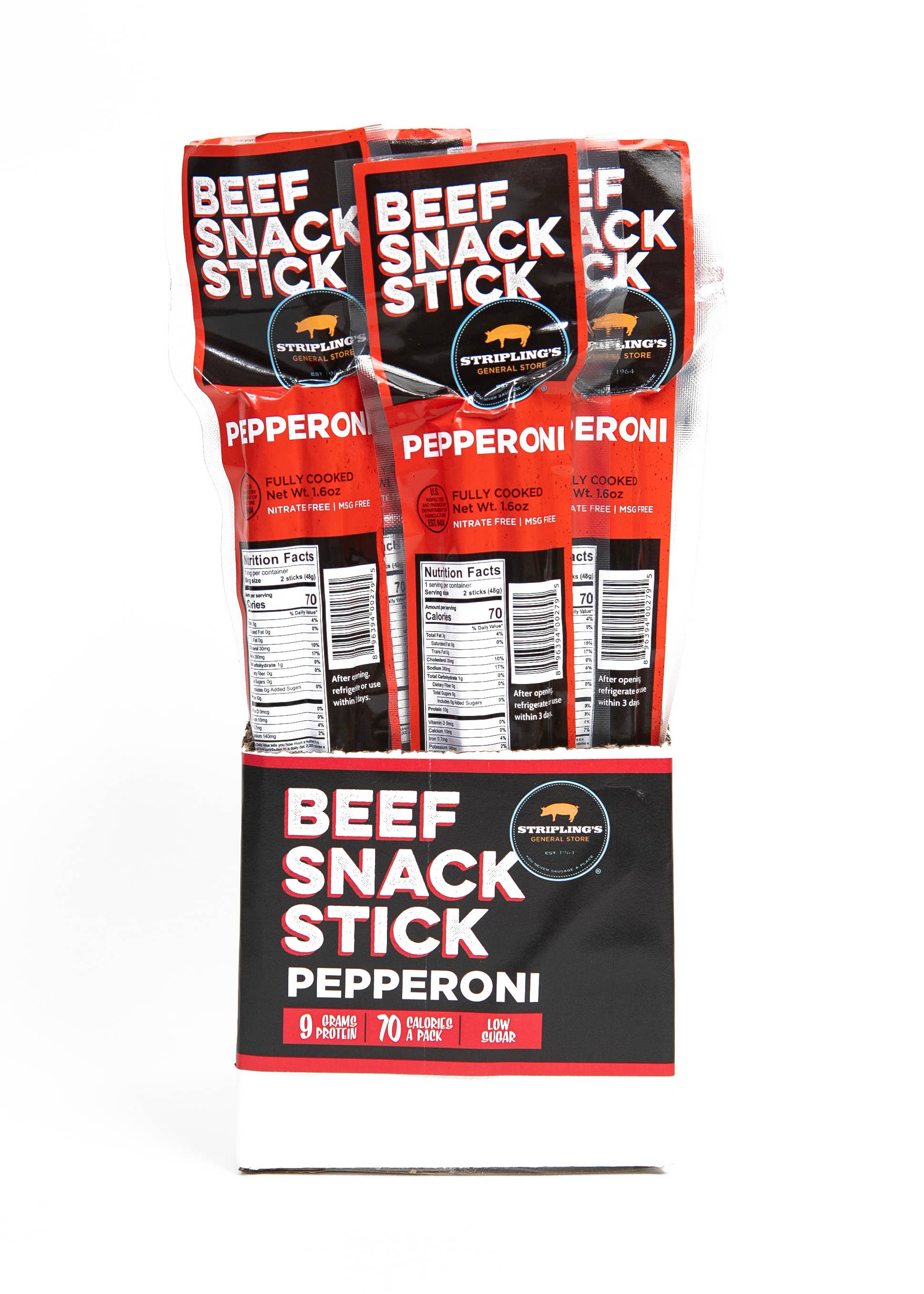 Stripling's General Store - Wholesale Jerky - 1.6oz Pepperoni Beef Snack Sticks3