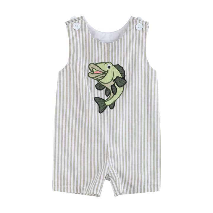 Lil Cactus - Wholesale Overalls - Baby - Big Mouth Bass Khaki Shortalls