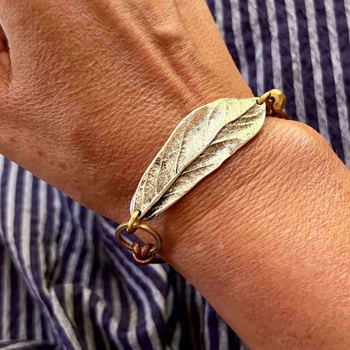 Nellie Pratt Artisan Jewelry - Wholesale Charm/Dangle Bracelet - Peacemaker boho leaf leather bracelet1