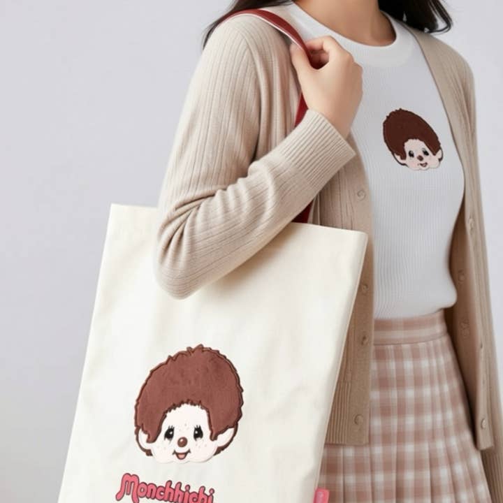 LASR - Wholesale Draagtas - Uniseks - Monchhichi-Kun Gezicht Canvas Tas1