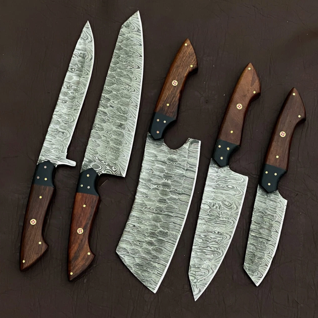 Bravohandicrafts - Wholesale Knife Set - SET OF 5 PCS CUSTOM HANDMADE DAMASCUS STEEL KITCHEN KNIVES1